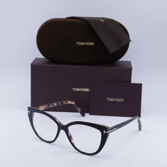 Tom Ford FT5673-B 005 Cat Eye Eyeglasses 54mm - Black/Havana - Picture 1 of 9